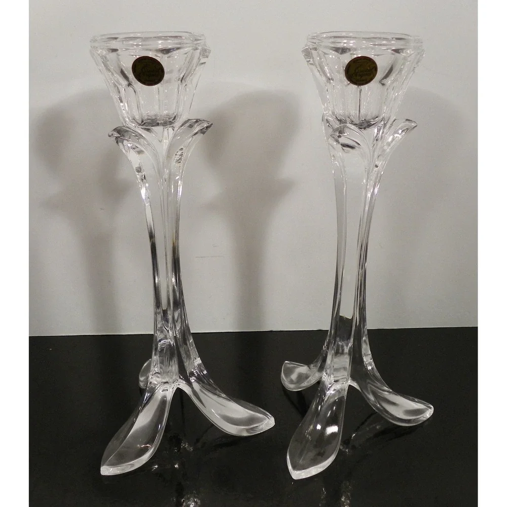 Set of 2 Cristal D'Arques BANDOL Candlesticks Glass 24% Lead Crystal